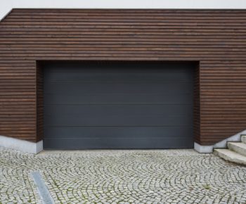 Black and wooden garage